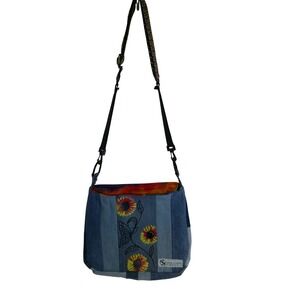 Hippie & Hobo Studios Handmade Cosmic Sunflowers Denim Boho‎ Shoulder Bag